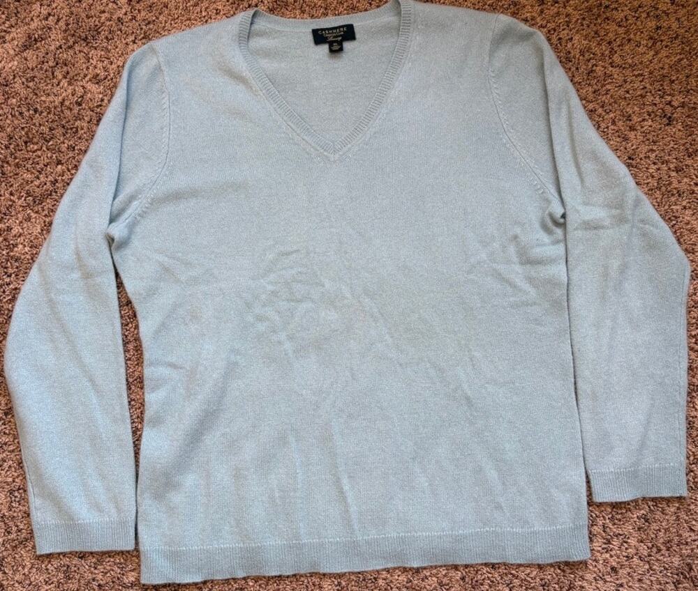 Charter Club 100% Cashmere V-Neck Sweater Light Blue Women's XL